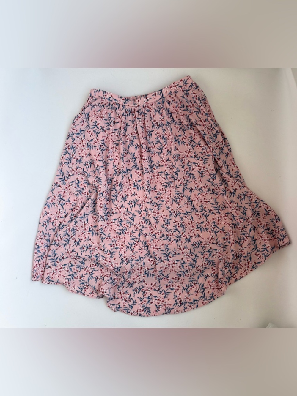 Bobeau Pink Blue Delicate Floral Cotton Midi A-Line Elastic Waist Size Medium